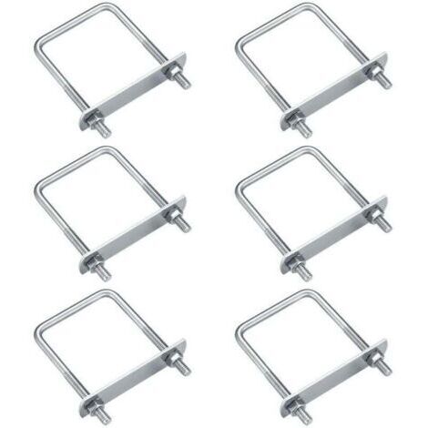 6 Pièces Boulons en U, M6 U-Bolts, Boulons de U en Acier Inoxydable avec Écrou Plaques Rondelle, Boulons de Serrage Fixation pour Fixation Tuyaus (Angle droit 80x50mm)
