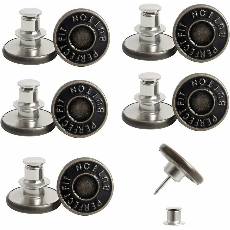 6 Pièces Bouton de Jeans, Boutons Métalliques diy sans Couture Bouton Jean Amovible pour la Réparation de Vêtements, Denims, Vestes, Jupes, Plaine en