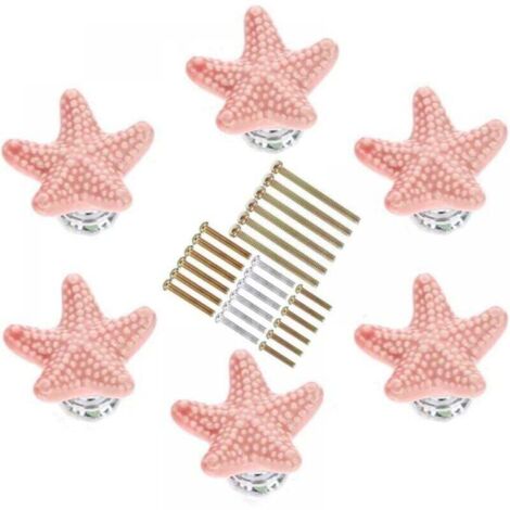 (6 Pièces) Bouton de Meuble en Forme d'Etoile de Mer de différentes tailles, poignee de meuble cuisine en céramique,pour Placard Armoire Cuisine, Chambre d'enfant (Rose)
