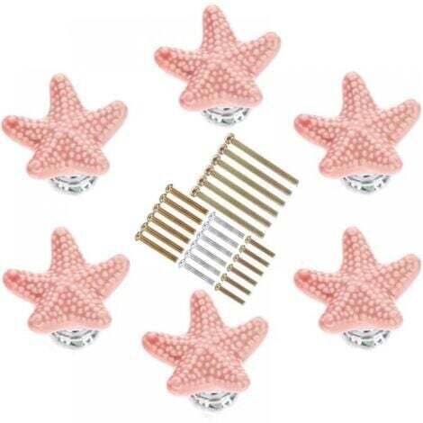 (6 Pièces) Bouton de Meuble en Forme d'Etoile de Mer de différentes tailles, poignee de meuble cuisine en céramique,pour Placard Armoire Cuisine, Chambre d'enfant (Rose)