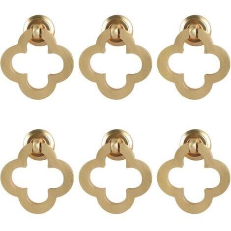 [6 pièces boutons d'armoire à fleurs dorées, anneau d'armoire en laiton brossé en alliage de zinc, boutons de commode, quincaillerie de meubles pour armoires de cuisine, tiroirs, portes de placard, f,