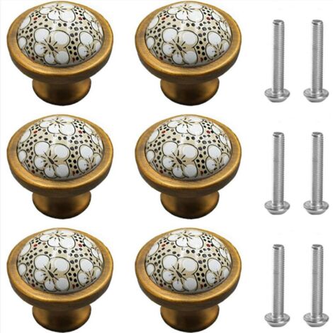 6 Pièces Boutons de Meuble Céramique, Conception de fleur de prunier Ceramique Poignée de Meuble Boutons du Cabinet Boutons du Tiroir Décoration de Meubles Tiroir de Porte Poignée Vintage Bronze