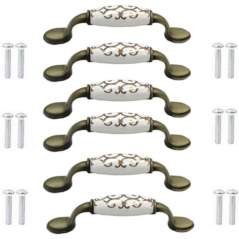 6 pièces) boutons de porte en céramique en alliage de bronze pour armoire, armoire, garde-robe, poignée en bronze de style chinois