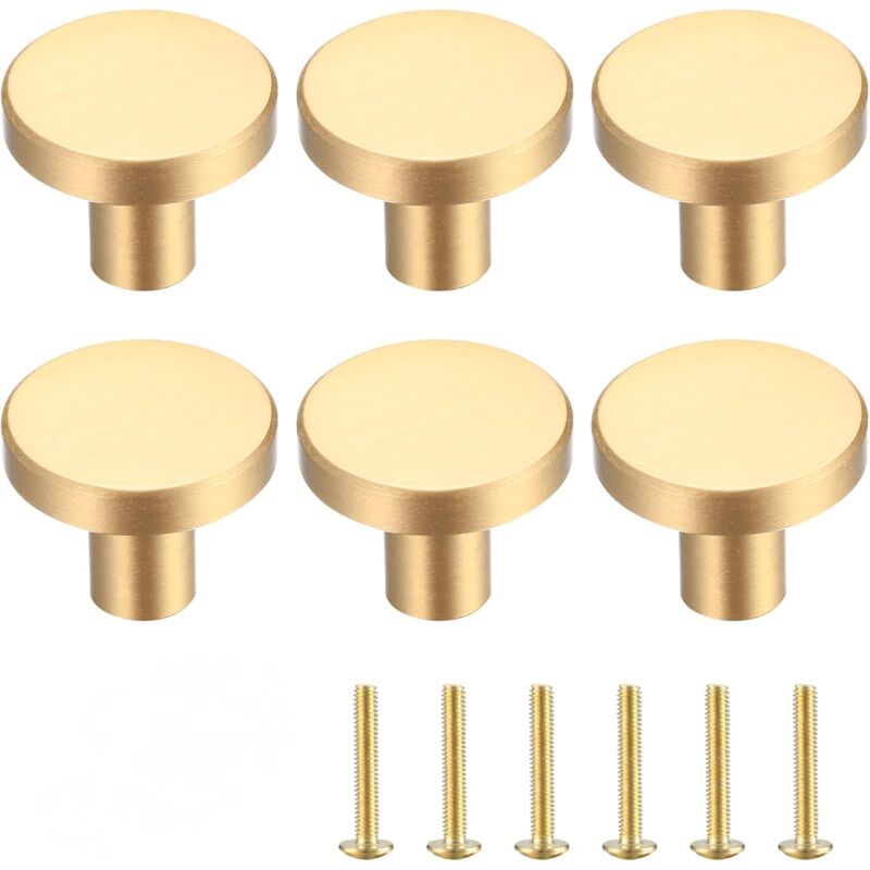 6 Pièces Boutons de Tiroir en Laiton Doré, Boutons de Meubles Armoire Ronds en Or, Poignees de Porte de Cuisine pour Décor, avec tournevis - 20 25 mm