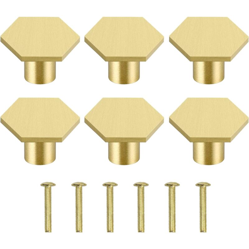 6 Pièces Boutons de Tiroir Poignee de Porte Laiton Massif Hexagonale Vintage Poignées Boutons de Meuble pour Commode Armoire Meuble Porte Placard
