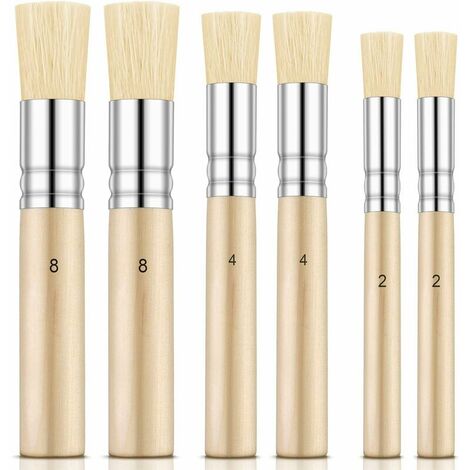 6 Pièces Brosses à Pochoir en Bois Pinceaux à Pochoir Naturels Purs Brosses de Peinture en Poils pour Pochoir de Peinture à Huile Aquarelle en Acrylique DIY Projet dArtisanat, 3 Tailles