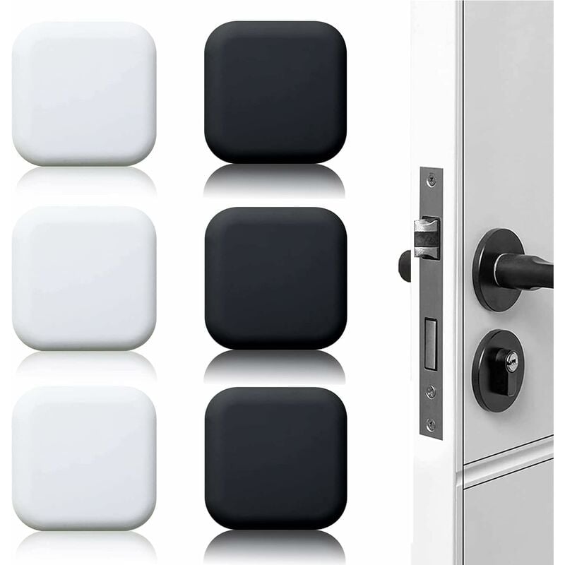 Linghhang - 6 Pièces Butée de porte murale noire/blanche adhésive 45mmx45mm Bloc porte Stop porte mural adhesif Butoir porte mural adhesif