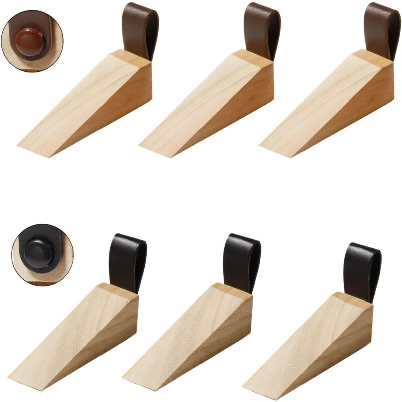6 Pièces Cale Porte, Cale Porte sol, Bloc Porte sol Avec Boucle en Cuir, Fonctionnalité Calle Porte, Portes en Verre, Portes en bois （3 Noir +3
