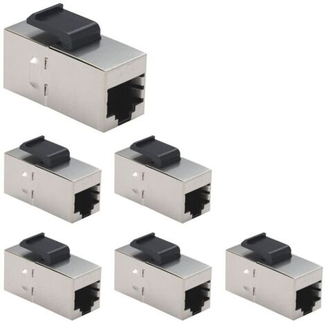 6 Pièces CAT6A Keystone Jacks, Coupleurs RJ45 Femelle à Femelle Droite Blindée En Ligne Cat6A Câble Réseau Ethernet Module Argent