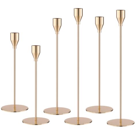 6 Pièces Chandelier Ensemble,Bougeoir doré Coniques,Chandelier de Mariage Différentes Tailles,33/29/23cm,décoration Vintage,pour Les dîners romantiques, Les cérémonies d'anniversaire et de Mariage