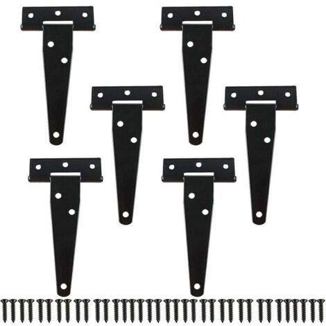 6 Pièces Charnières- 10cm Noir en T Métallique Charnière Porte de Grange avec Vis