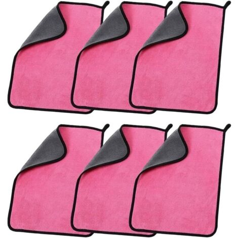 6 Pièces Chiffons Microfibre de Nettoyage Voiture 500GSM Serviette Microfibre Séchage Rapide Serviettes pour Polissage Fartage Detailing Auto Absorption Doux 30x30cm Rose