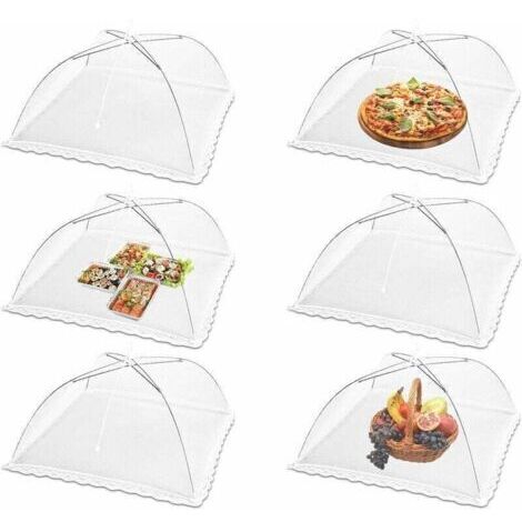 6 Pièces Cloche Alimentaire Pliable Anti-mouche Couvercle de Nourriture en Maille Pliant Tente Parapluie Anti-insectes Anti-moustiques Protection pour Barbecue Pique-nique Aliments (blanc)