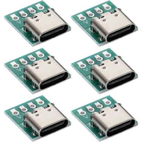 6 Pièces Connecteur 16 Broches Type-C vers Adaptateur de Carte PCB 2,54 mm, USB C vers Dip 4 Broches pour Le Chargement et la Transmission de données