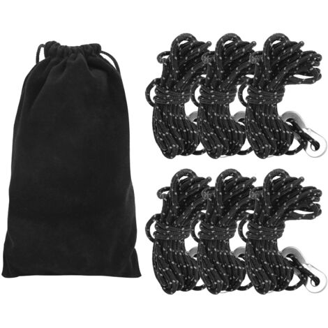 6 Pièces Corde de Tente Réfléchissante 4M avec Boucle en Alliage d'Aluminium pour Randonnée Camping Noire