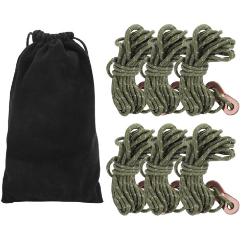 6 Pièces Corde de Tente Réfléchissante 4M avec Boucle en Alliage d'Aluminium pour Randonnée Camping Vert Armée