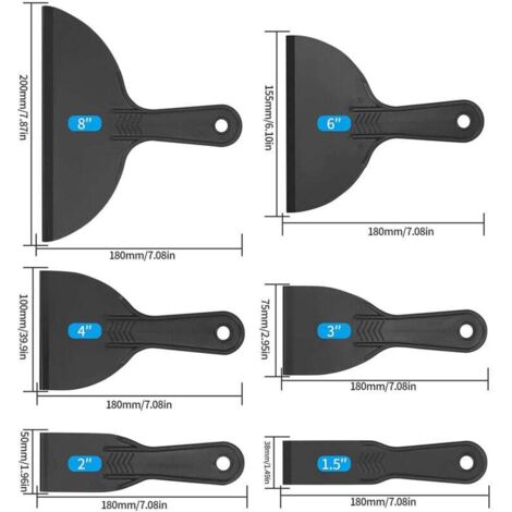 6 Pièces Couteau à Mastic, Spatules Plastique, Outil de Grattoir de Peinture pour Décalcomanies, Papier Peint, Pâtisserie Voiture - 1.5/2/3/4/6/8 Pouces