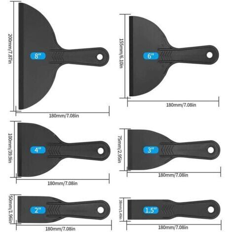 6 Pièces Couteau à Mastic, Spatules Plastique, Outil de Grattoir de Peinture pour Décalcomanies, Papier Peint, Pâtisserie Voiture - 1.5/2/3/4/6/8 Pouces