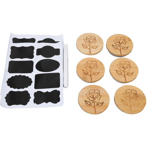 6 Pièces Couvercles en Bois pour Bocaux avec Joints en Silicone et Motif Rose, Faciles à Nettoyer, Kit de Conservation Alimentaire