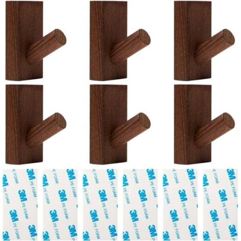 6 Pièces Crochet Adhesif Mural Couleur Bois Porte Manteau sans Percage pour Entrée, Patere Enfant, Patere Murale Crochet Bois Adhesif pour Vêtements Suspendus Chapeau Écharpes
