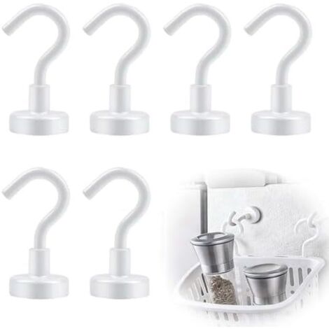 6 pièces crochet aimanté blanc aimant néodyme puissant crochets magnétiques extra puissants sans perforation pour casiers de camping, équipement d'atelier, manteaux -