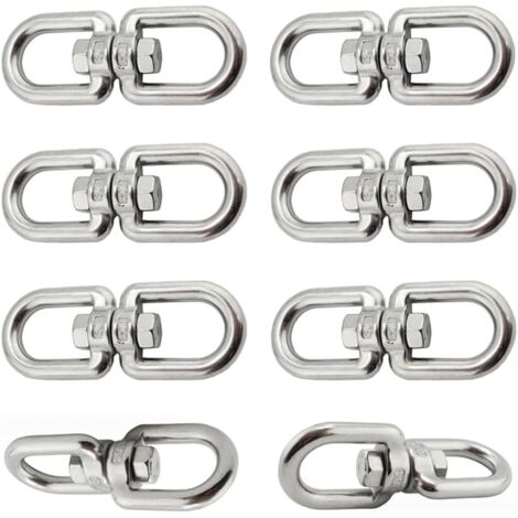 6 Pièces Crochet Pivotant M6 Double Extrémité Anneaux Pivotants en Acier Inoxydable 304 Suspendue Crochet Pivotant pour Balançoires Fauteuils Suspendus Sacs de Sable Cordes Chaînes