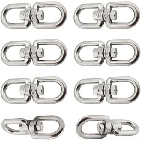 6 Pièces Crochet Pivotant M6 Double Extrémité Anneaux Pivotants en Acier Inoxydable 304 Suspendue Crochet Pivotant pour Balançoires Fauteuils Suspendus Sacs de Sable Cordes Chaînes