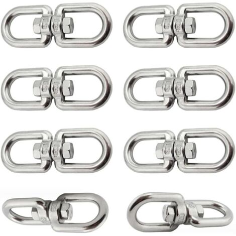6 Pièces Crochet Pivotant M6 Double Extrémité Anneaux Pivotants en Acier Inoxydable 304 Suspendue Crochet Pivotant pour Balançoires Fauteuils Suspendus Sacs de Sable Cordes Chaînes