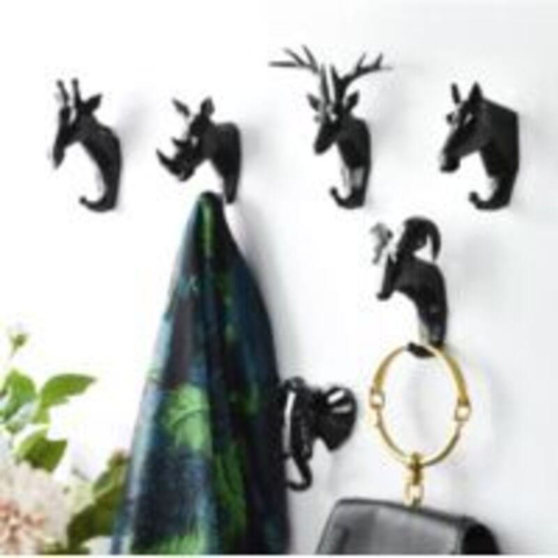 6 Pièces Crochets Patères Porte Manteau Mural Tête d'Animal Cerf Éléphant Chèvre Crochets Decoratif Murale Créatif en Résine Rétro Vintage Crochet de