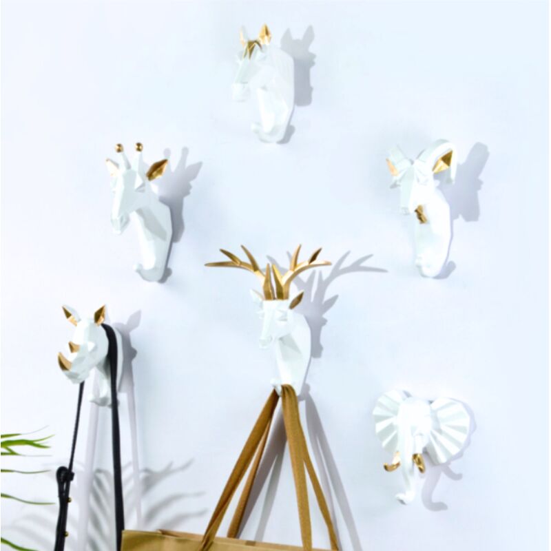 6 Pièces Crochets Patères Porte Manteau Mural Tête d'Animal Cerf Éléphant Chèvre Crochets Decoratif Murale Créatif en Résine Rétro Vintage Crochet de