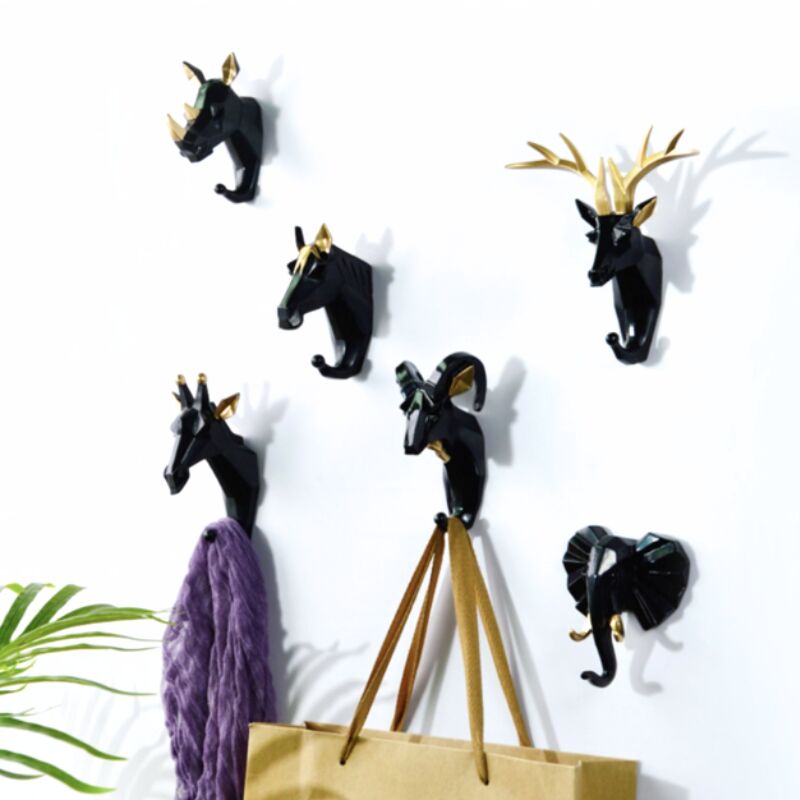 6 Pièces Crochets Patères Porte Manteau Mural Tête d'Animal Cerf Éléphant Chèvre Crochets Decoratif Murale Créatif en Résine Rétro Vintage Crochet de