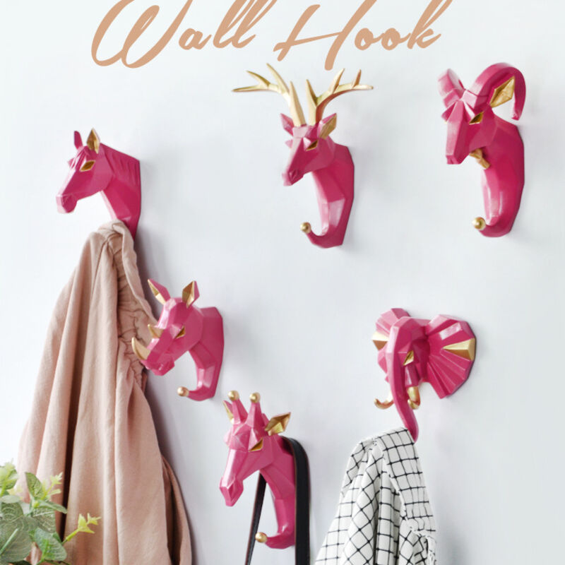 6 Pièces Crochets Patères Porte Manteau Mural Tête d'Animal Cerf Éléphant Chèvre Crochets Decoratif Murale Créatif en Résine Rétro Vintage Crochet de