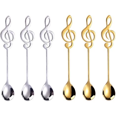 6 Pièces Cuillères à Notes de Musique, Cuillère à Musique, Musicale Cuillères à Café, pour le Thé ou le Café, Café, Partie, Couverts, Accueil