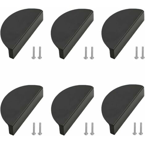 6 Pièces Cuisine Armoire Porte Poignées, Cuisine Meuble Noir Poignee, Meubles Poignée, Poignées de Placard, Entraxe du Trou 64 mm, Contient 12 Vis, Pour Portes, Tiroirs, Meubles, Armoires