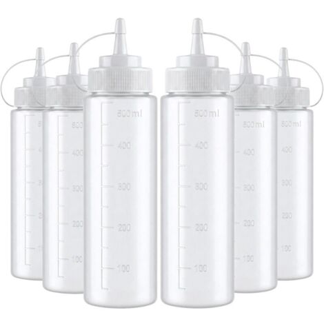 6 pièces de bouteilles à sauce pression de 500 ml (16 oz) – Bouteilles en plastique souples idéales pour vinaigrettes, ketchup, moutarde et mayonnaise