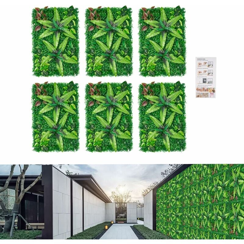Gojoy - 6 pièces de mur de plantes artificielles vertes 40x60cm écran de confidentialité pelouse intimité haie mur de fond écran de confidentialité,