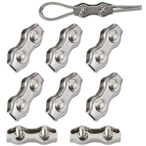 6 Pièces Duplex Clips M6 Câble Métallique Clips Inoxydable 304 Pinces Duplex pour Gréement de Câble Métallique de 6 mm