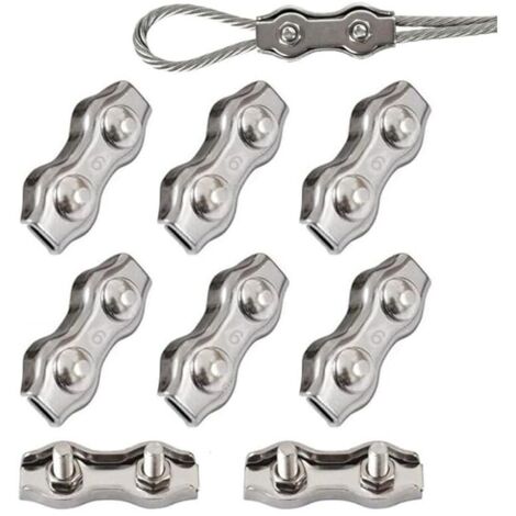 6 Pièces Duplex Clips M6 Câble Métallique Clips Inoxydable 304 Pinces Duplex pour Gréement de Câble Métallique de 6 mm