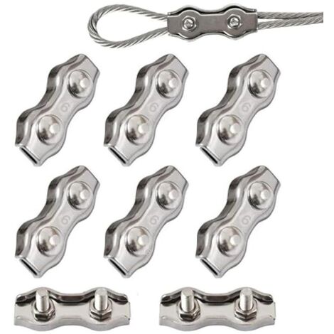 6 Pièces Duplex Clips M6 Câble Métallique Clips Inoxydable 304 Pinces Duplex pour Gréement de Câble Métallique de 6 mm
