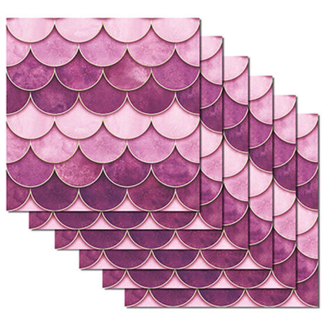6 pièces écailles de poisson roses (15x15CM) - Carreaux autocollants pour cuisine, salon, salle de bain et décoration intérieure Auto-adhésif PVC