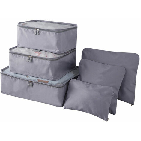 6 pièces/ensemble léger bagages sacs de voyage hommes et femmes emballage cube sac de rangement sac de compression mode double fermeture éclair étanche polyester voyage bagage sac (gris), modèle : gris