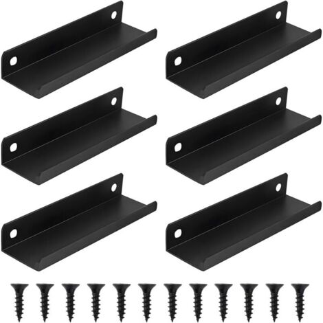 6 Pièces Entraxe Invisible Poignee de Meuble, 80 mm Poignée Cuisine Noir Mat, Poignet de Porte en Aluminium avec Vis pour Tiroir, Placard et Porte Coulissante