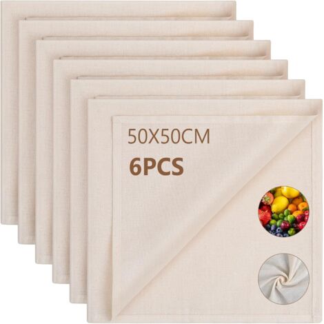 6 Pièces Etamine Alimentaire,50x50cm Coton Non Blanchi Ourlé,Filtre Réutilisable Pour Fromage Jus Thé