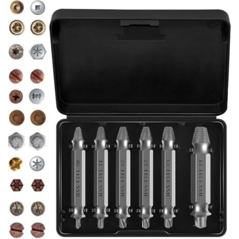 6 pièces Extracteur de Vis Tourne à Gauche Idéal tornillos extractores Casse extracteur petites vis foirée Cassée Lnclus pour le Perçage et L’Extraction -