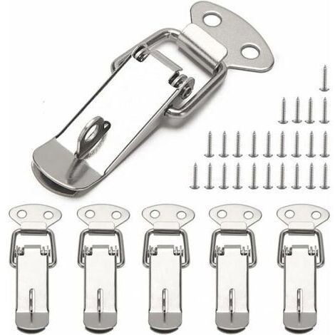 6 Pièces Fermeture a Levier Fermeture à Ressort Loquet, Loquet à Ressort Bascule 72mm, avec Crochet, pour Coffret, Boîte, Tiroir, Armoire, Coffre à Outil, avec 24 Vis