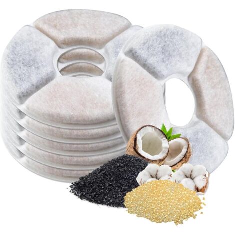6 Pièces Filtre Fontaine eau Chat Rond avec filtre à charbon, Filtre de Rechange pour Fontaine à Eau, pour Chats et Chiens, Fontaine à Eau Automatique, Distributeur D'eau