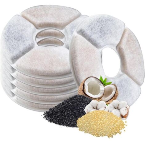 6 Pièces Filtre Fontaine eau Chat Rond avec filtre à charbon, Filtre de Rechange pour Fontaine à Eau, pour Chats et Chiens, Fontaine à Eau Automatique, Distributeur D'eau