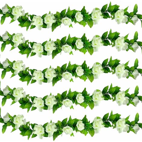 6 Pièces Fleurs Artificielles Deco, Fleur Artificielle Guirlande de Rose Decoration Mariage pour Murs, Jardin, Salon, pour Les d’Anniversaire Intérieur et Extérieur - Blanc