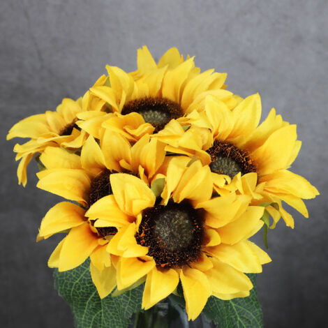 6 Pièces Fleurs Artificielles Décoratives Tournesol Réalistes pour Salon Mariage Décoration Intérieure