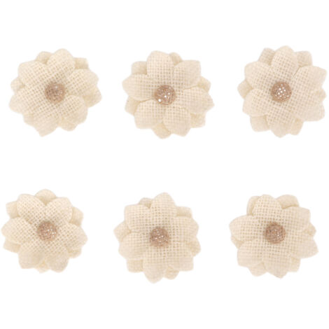 6 Pièces Fleurs en Toile de Jute Forme Lotus Rétro Européen DIY Artisanal Blanc pour Mariage Cérémonie